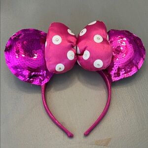 Disney Fuchsia Pink Sparkle Sequin Mickey Minnie Mouse Ears Headband